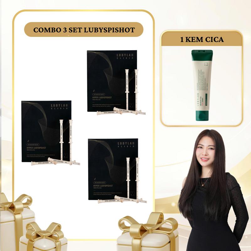  SN1956 - Combo 4 sản phẩm: 3 Set Hyper LUBYSPISHOT Dual-Gen Spicule Therapy tổng 3*4 ống + 1 kem cica PDRN Lubylab 50ml 