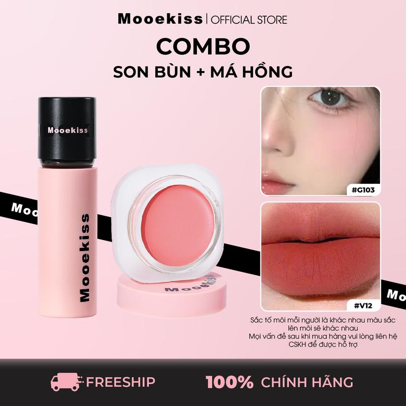   TUNPHAMxMOOEKISS  Son bùn Mooekiss mềm mịn lì môi lên màu chuẩn và má hồng kem dễ tán lên màu chuẩn 