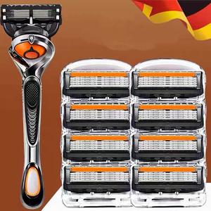 Set de Rasuradora Manual para Hombre, Acero Inoxidable con 5 Capas de Cuchillas Afiladas, Resistente al Óxido, Fácil Reemplazo, Material Lavable, Experiencia de Afeitado Cómoda