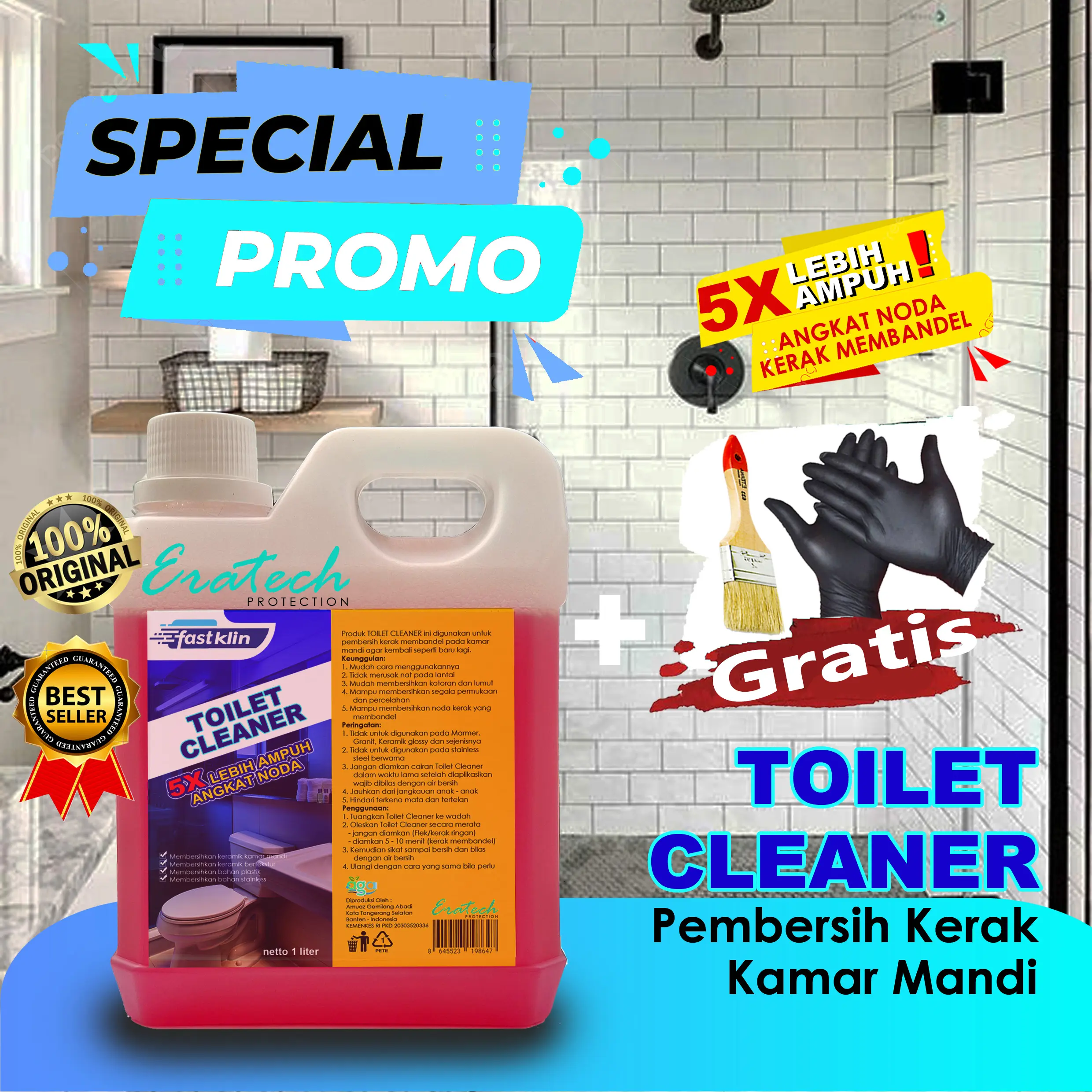 ERATECH FASTKLIN TOILET CLEANER Fastklin Pembersih Kerak Kamar Mandi 1 Liter CAIRAN PINK