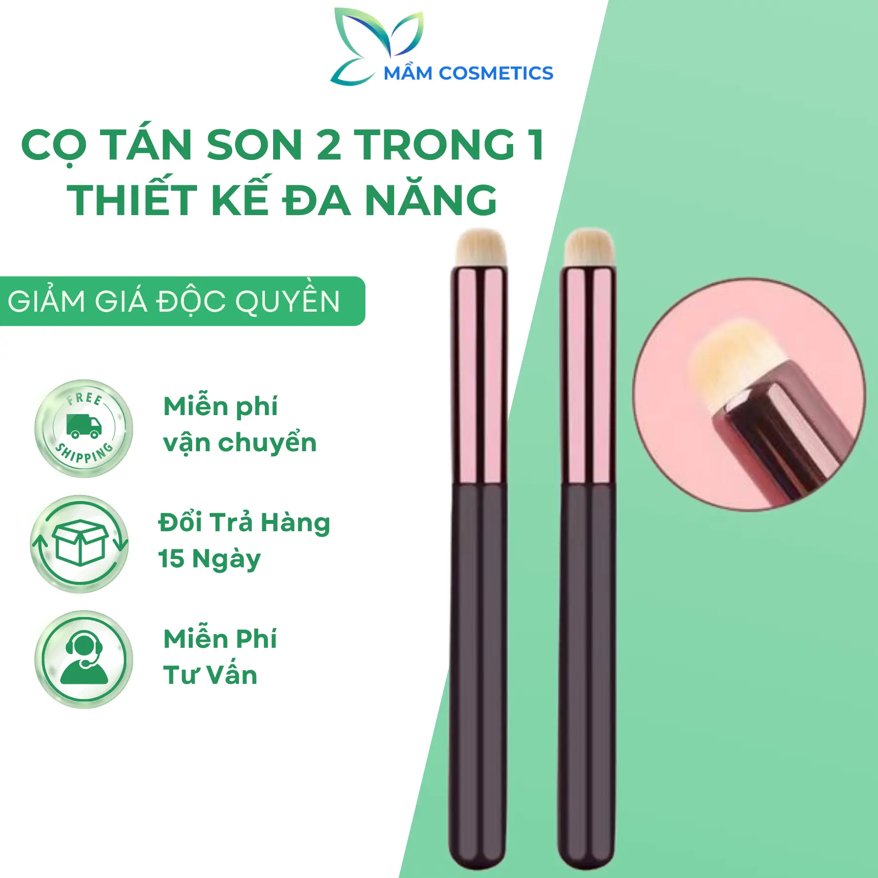 Cọ Tán Son 2 Trong 1 – Lông Mềm Mịn, Tán Đều, Che Khuyết Điểm Hiệu Quả
