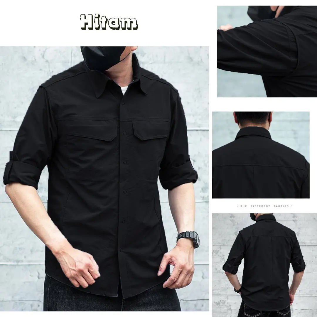 Shaqueena - kemeja selnop kemeja outdoor kerja lapangan pria lengan panjang bahan canvas ukuran normal dan jumbo untuk formal dan casual Kantor Keren Fit Hitam Nyaman Variasi