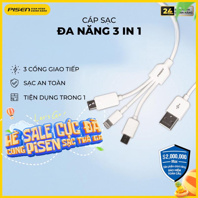 [Deal Đặc Biệt Mega] Quà tặng Cáp Sạc Nhanh 3in1 | Sạc Cùng Lúc 3 Thiết Bị, Thiết Kế Tiện Lợi, Dễ Dàng Mang Theo, Tương Thích Android/IOS | PISEN - Mr White 3-in-1 | AP07-1200 | Bảo Hành 18 Tháng | Bảo Hiểm 2 Triệu Đo Toàn Cầu