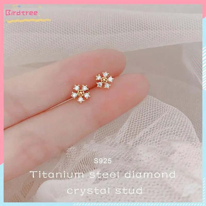 [Readystock❤️COD]Korea Anting Stud Tusuk anting Titanium Steel Emas Desain Hias Kristal Berlian Gaya Simple untuk wanita 0
