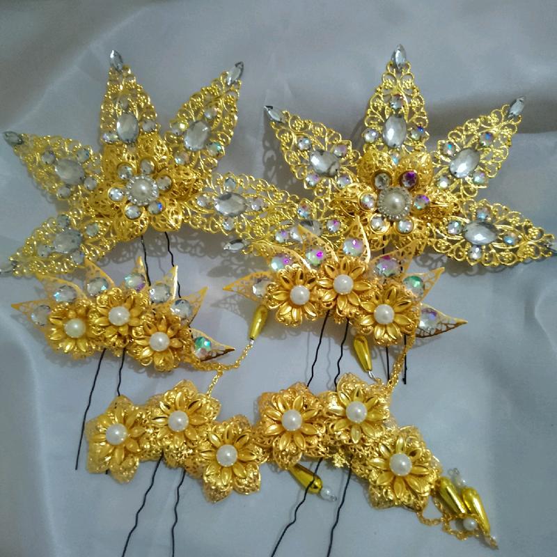 Hiasan Sanggul Tusuk Konde Bunga Emas Lempengan untuk Wanita - Aksesoris Hairdo Clips Gold Women 0
