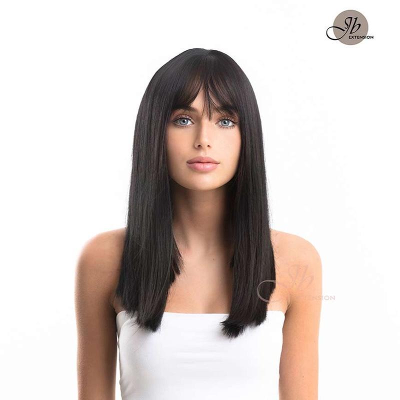 JBEXTENSION 16 Inches Scalpiana Jet Black Straight 3.5X4 Hard Silky Top Natural Scalp Effect Wig With Bangs ZOE SILKY TOP 1