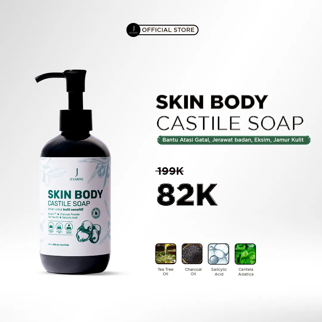 Jevarine Skin Body Castile Soap - Sabun Mandi Bantu Atasi Gatal, Eksim, Jerawat Badan dan Jamur Kulit (250ml)