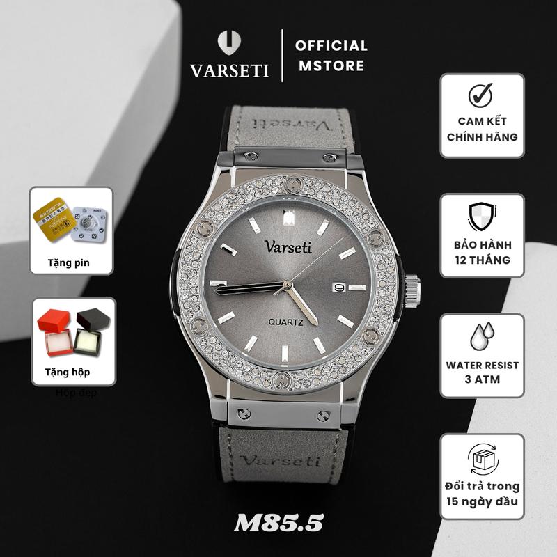 MS STORE- ĐINH TRƯỞNG M85- Đồng Hồ Nam VERSATI Viền Đính Đá Sang Trọng Lịch Lãm-M85.5 XÁM