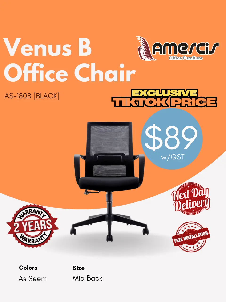 Amercis High Back Venus B Mesh Chair AS-180B
