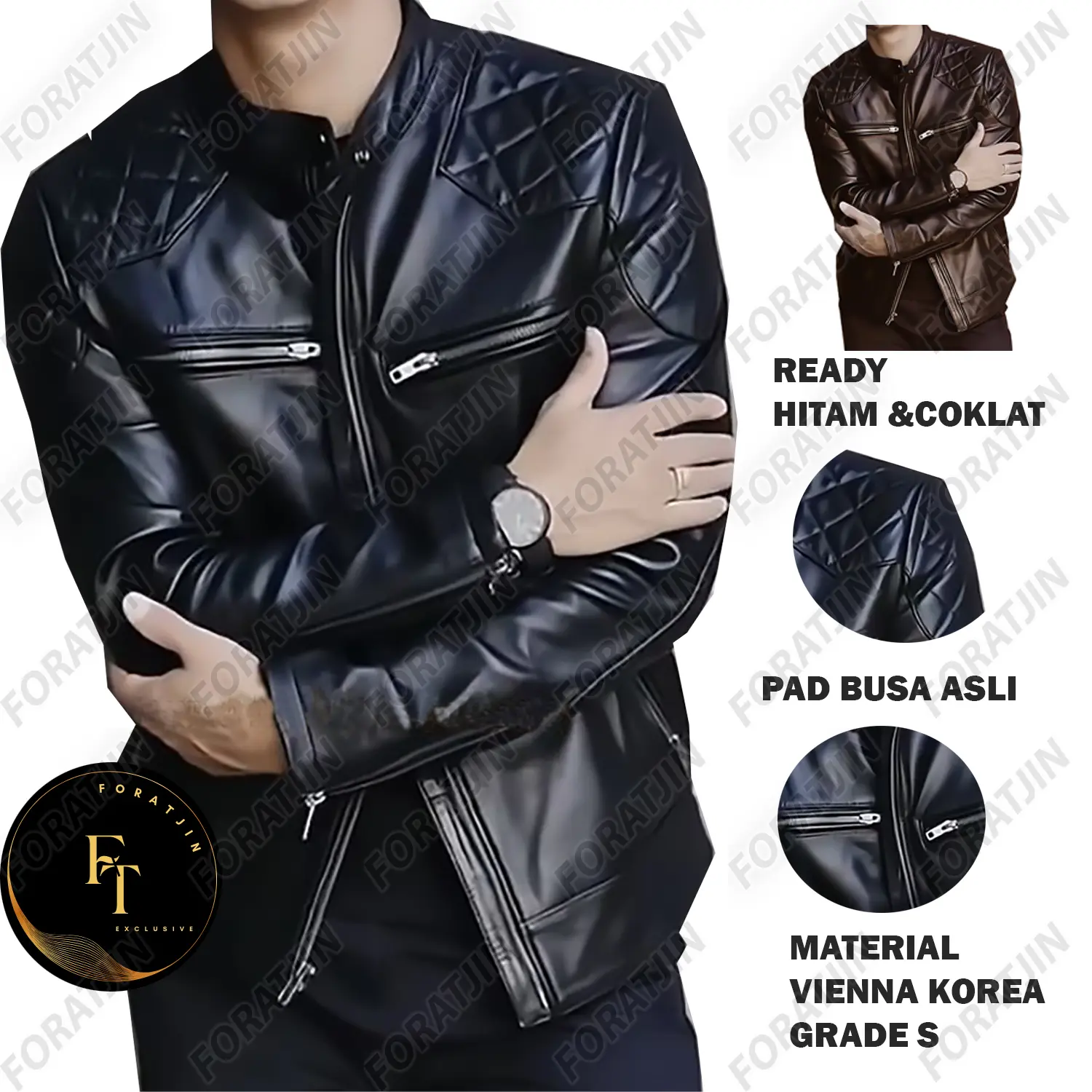 Foratjin-Jaket Kulit Garut Pria Touring Biker Exclusive Kings Edition