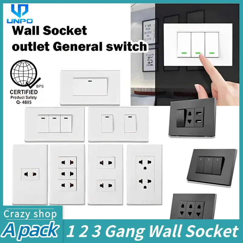 Black&White JacksunHome lamp switch Wall universal socket switch socket1gang 2gang 3gang outlet 1way