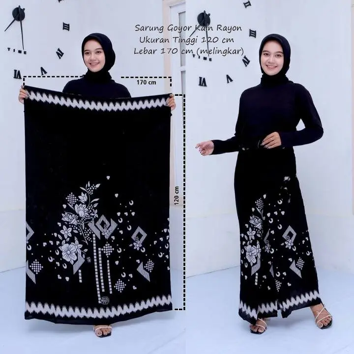 (COD) Sarung batik wanita mbak santri putri bahan goyor premium halus tebal dan terlaris Pekalongan Motif Printing Rayon  Hitam Muslim Dewasa   Bunga  Remaja Katun Lembut