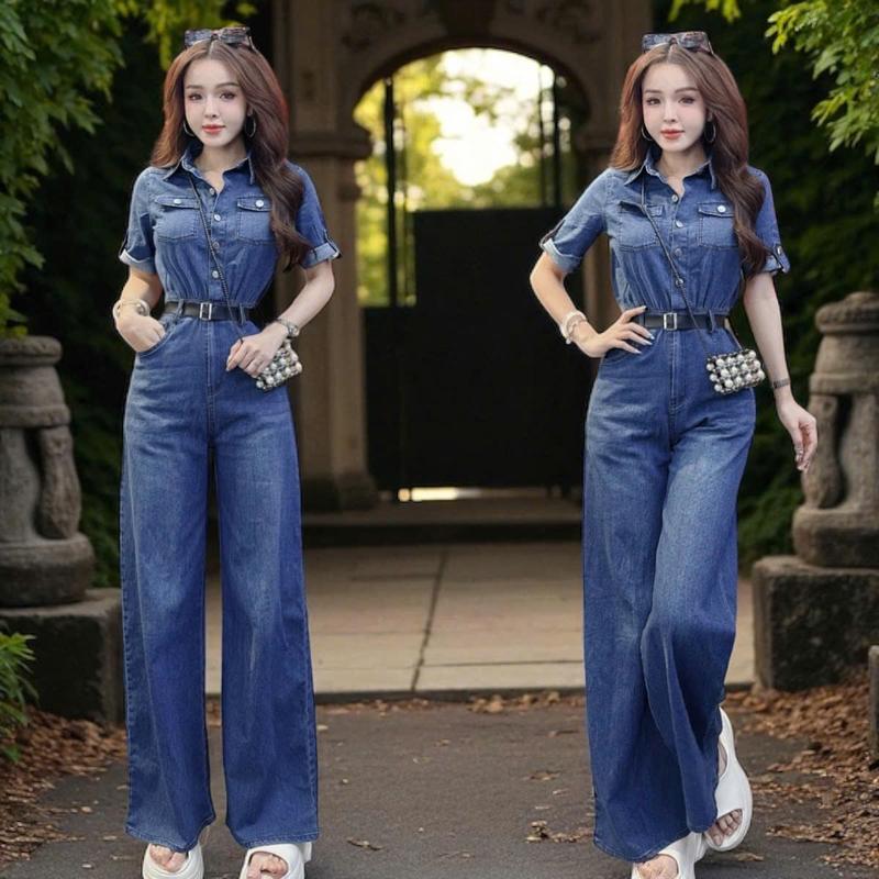 ( Quần ống dài 104cm ) Jumpsuit CRAZYTEEN S6325 kiểu ống suông đơn giản để đi chơi ( Jumpsuit/ Dây nịt ) bộ nữ mặc đi chơi