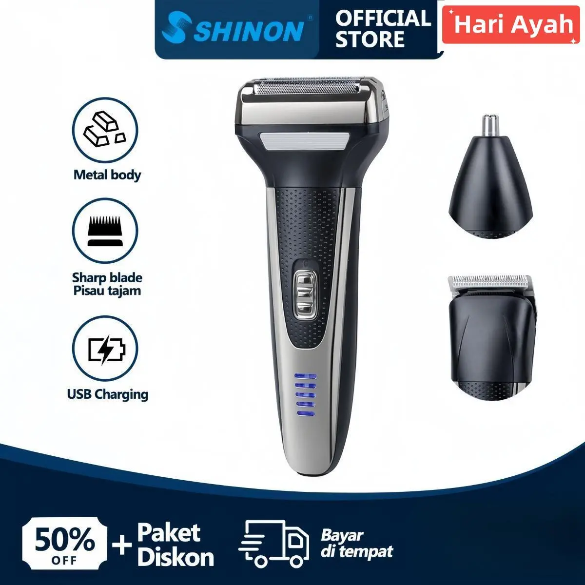 NIKAI Alat Wajah Cukur Rambut Elektrik Kumis Jenggot Alat Cukur Rambut Pembersih Bulu Hidung Set Mesin Cukur Pria Set Alat Potong Rambut Pria 3-in-1 Man Grooming Pencukur Brewok