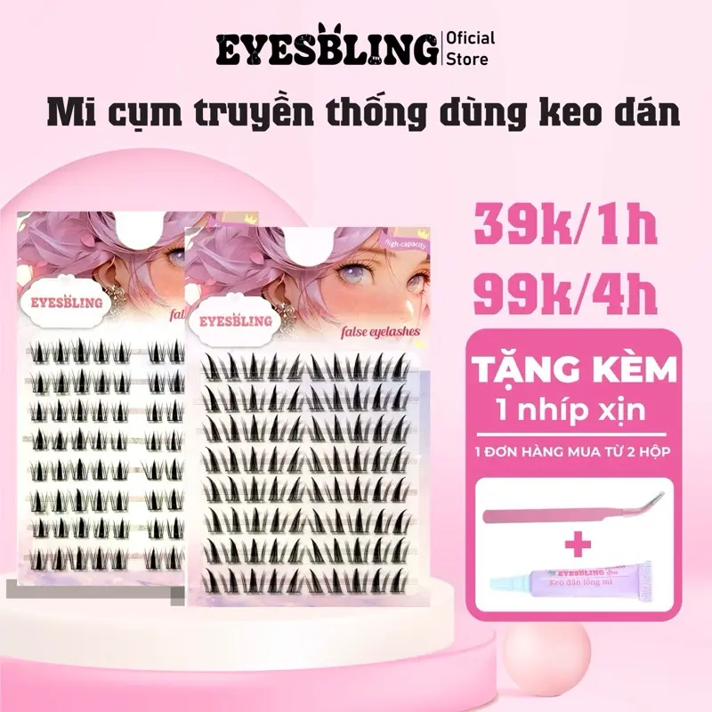 Mi giả cụm 99k 4 hộp(mi dùng keo để gắn), tặng keo nhíp khi đơn mua từ 2 hộp cho mỗi đơn Eyes Bling siêu tự nhiên tái sử dụng