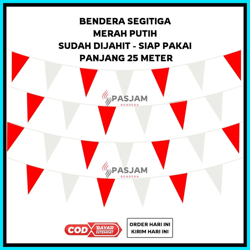25 Meter Bendera Segitiga Merah Putih Kain Hias Dekorasi Festival Bunting Flag Renteng Dinding 0