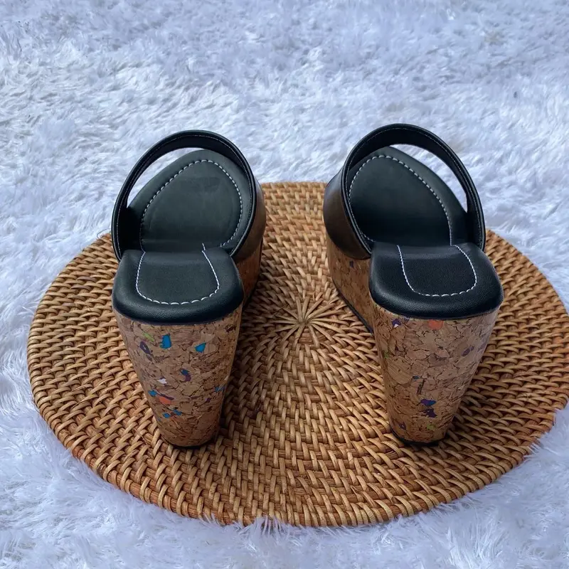 Sandal Wedges Wanita Selop 7 Cm Hitam Wedges Wanita Sendal Selop Kasual Perempuan Antiselip Sandals & Flip Flops 2
