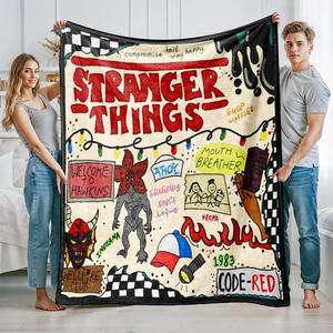 Manta con estampado de dibujos animados Stranger Things, alfombra colgante multifuncional para decorar cama, sofá y silla, manta de camping de felpa de alta calidad