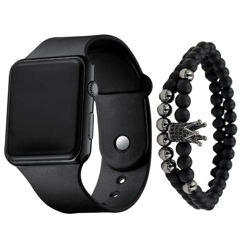 Đồng Hồ Điện Tử LED Silicon Cho Nam, Bộ Vòng Tay, Thời Trang Watch Đeo Tay