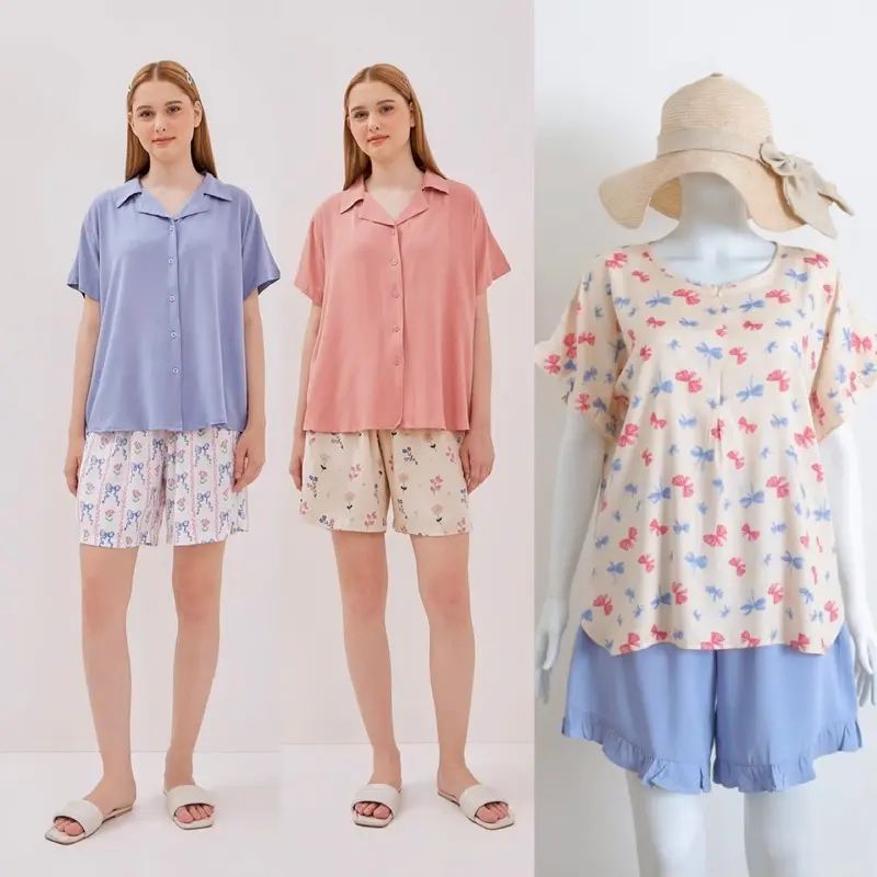 Set Piyama Pendek Ruffle Busui Cantik Atasan Rayon-mala set sofeawear 0