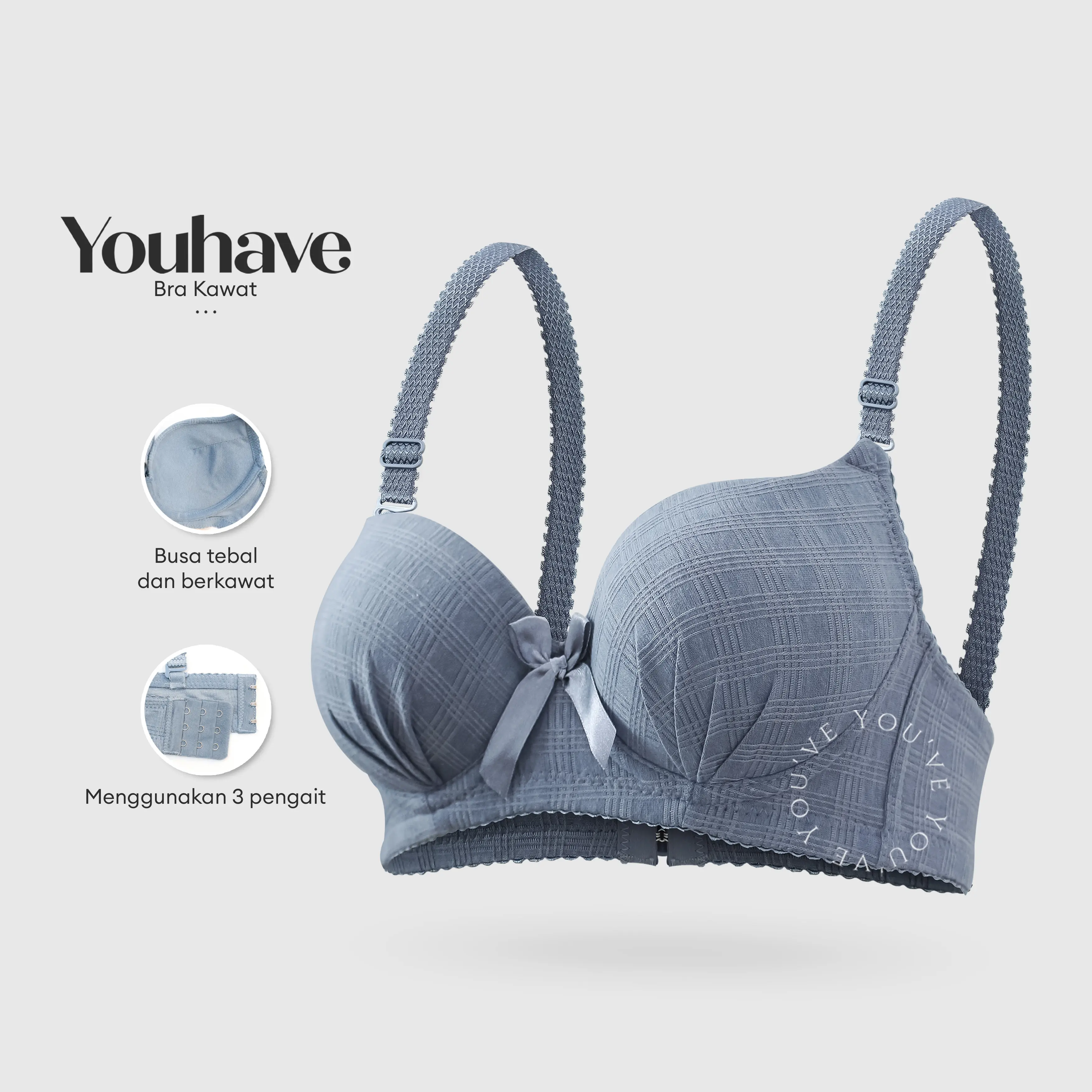 You’ve ( YouHave ) BH Bra Wanita Busa Tebal Push Up Pita Cup AB Bh Motif Kotak Kait 3 Kawat Tali Bisa Dilepas Beha 100194