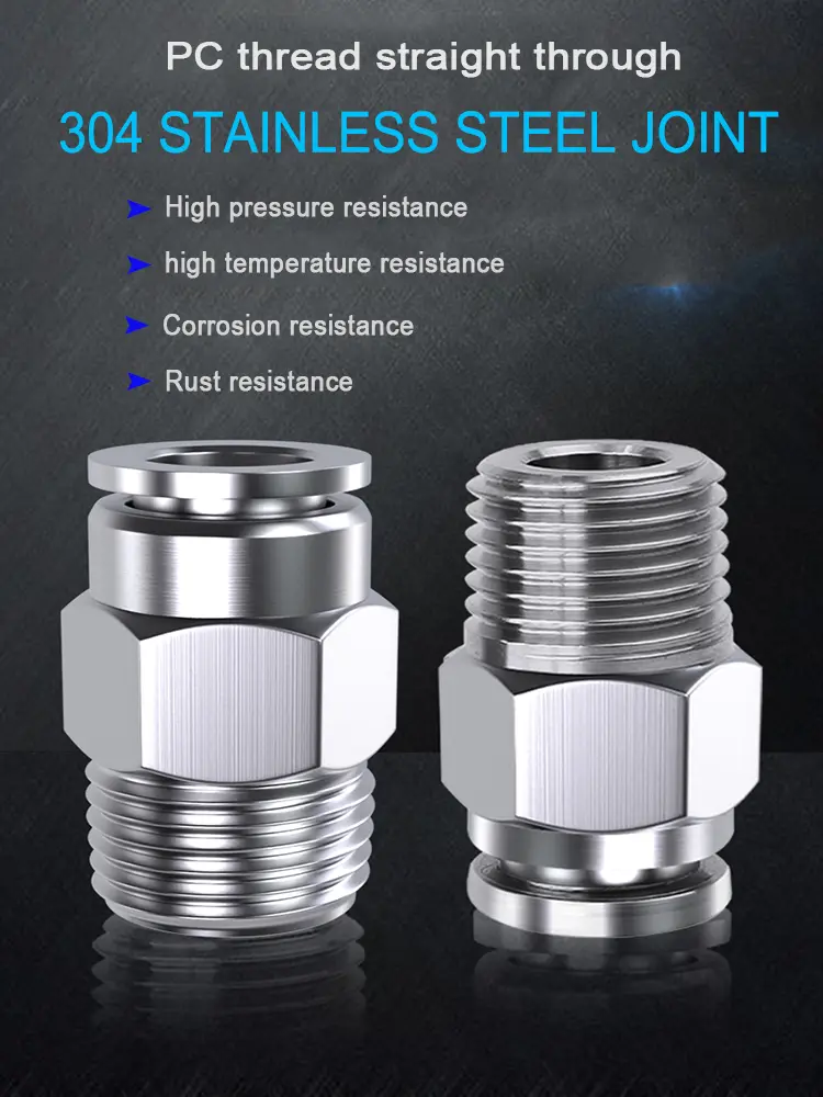 Đầu Nối Nhanh Ống Khí Thẳng Ren, Thép Không Gỉ 304, Có Các Kích Cỡ 4-16-M5 06, Chống Áp Lực Và Chống Mài Mòn, 1 Cái