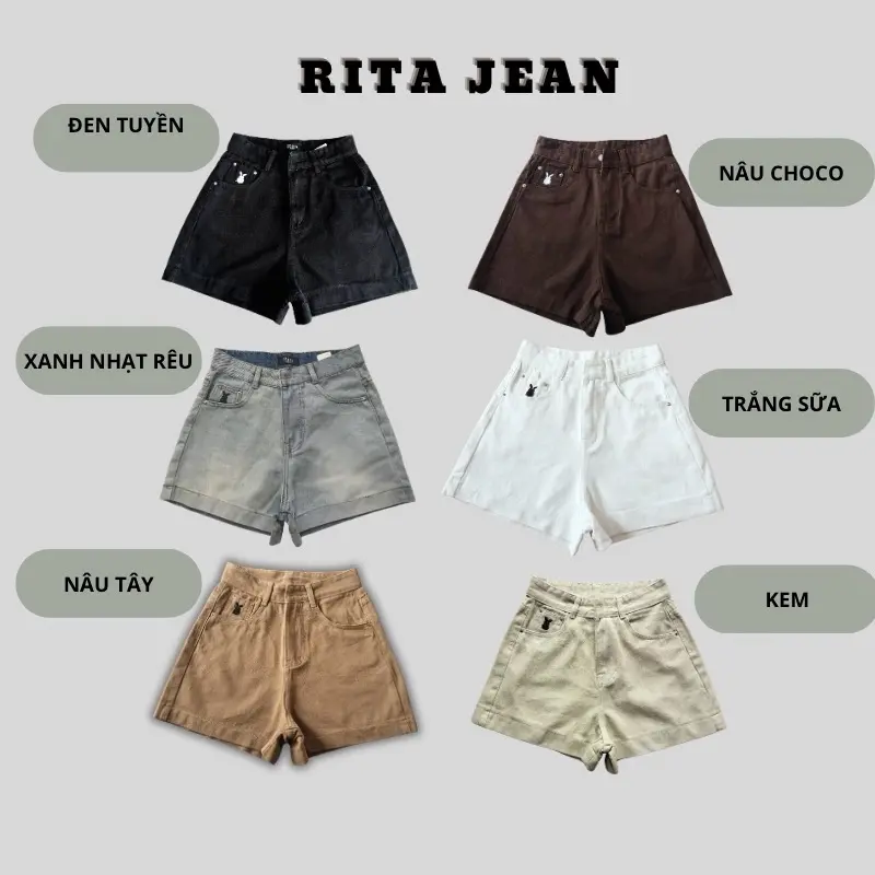 (RITA JEAN) Quần Bò Sooc Lưng Cao Thêu Thỏ Túi Kiểu Lưng Cạp Cao Vải QC Không Giãn From Chữ A Dài 37cm | BigBuy360 - bigbuy360.vn (RITA JEAN) Quần Bò Sooc Lưng Cao Thêu Thỏ Túi Kiểu Lưng Cạp Cao Vải QC Không Giãn From Chữ A Dài 37cm | BigBuy360 - bigbuy360.vn