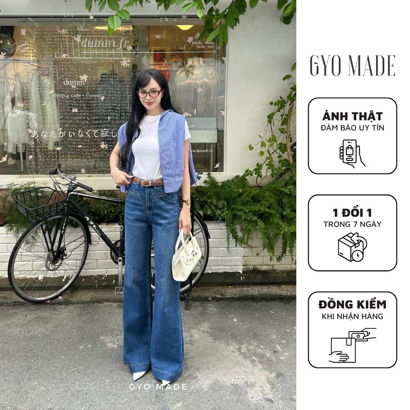 [Mở Bán] Quần Jean Ống Rộng Nữ GYOMADE Wash Xanh Đậm Chất Jean Cotton Có Sự Co Giãn Nhẹ, Đứng Dáng | GQ015B