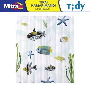 Tirai Kamar Mandi Waterproof Tidy Shower Curtain 180x180 cm Motif The Sea Nuansa Laut Polyester
