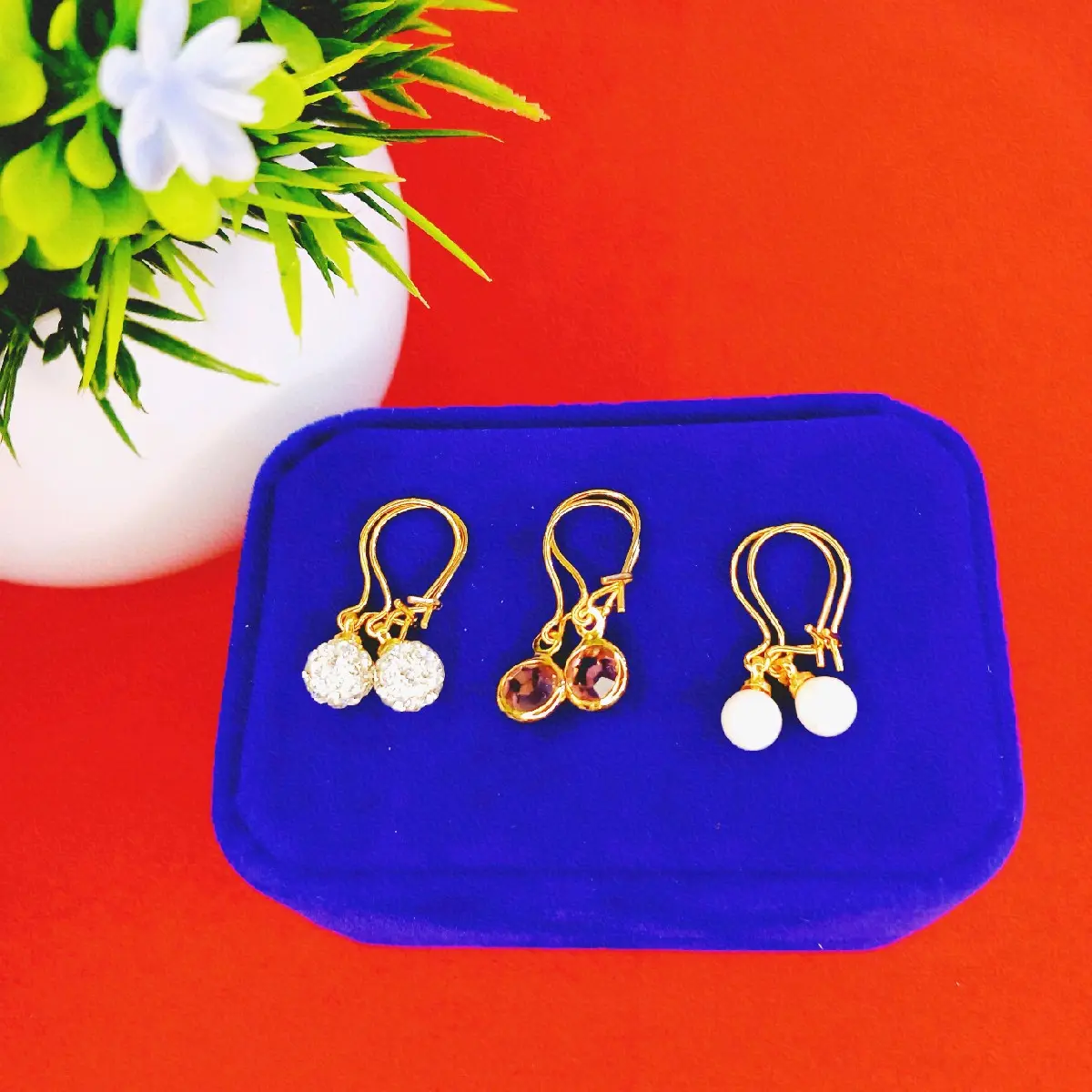 Anting kait mata& mutiara emas18k swasa ,awet tidak luntur/ menghitam
