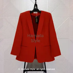 Blazer wanita tanpa kerah leher Blazer wanita kerja kantor satu kancing Blaser terbaru Auter Outer wanita Hitam Atasan Basic Casual Baju Bahan Hightwist full furing dengan lapisan busa pundak Blaser korean style stail