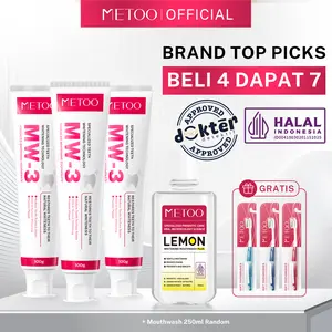 [Earthly Allurre] METOO MW-3 Advanced whitening ToothPaste 100gr*3+ 1pcs Mouthwash 250ml RANDOM +Tooth Brush*3 -BPOM Gigi Putih / Karang Gigi /Membersihkan Noda Gigi / Gigi Sensitif / Bau Mulut