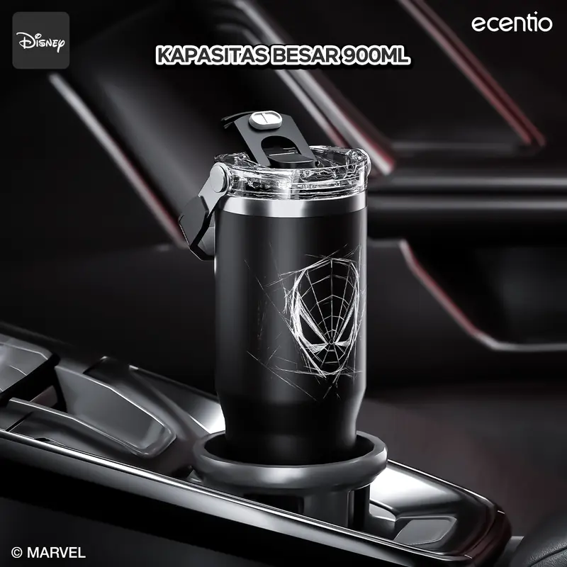 【LIVE】ecentio Tumbler Stainless Vacuum Spider-man 900ml Original Disney Marvel Portable Thermos Botol minum besar 4