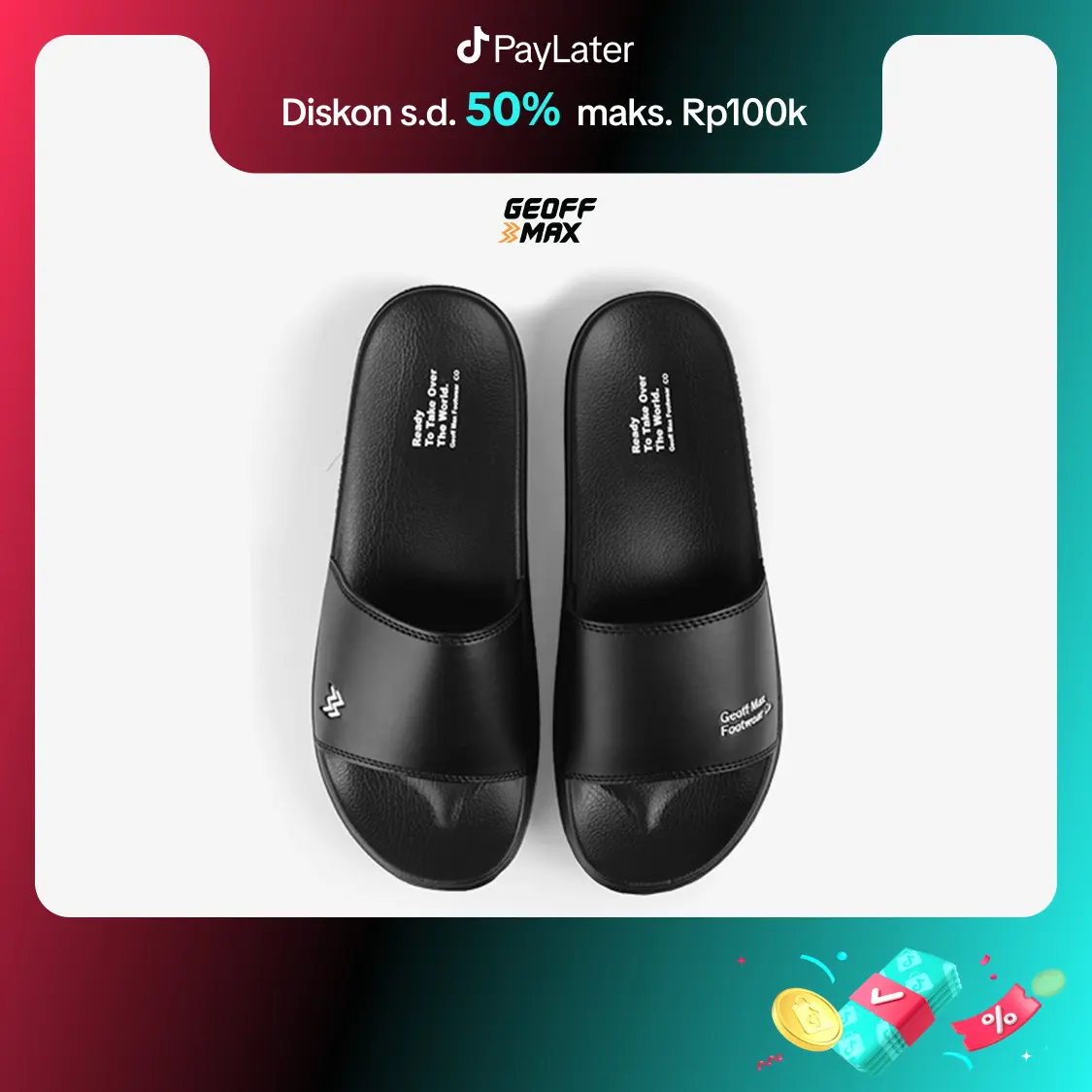 Geoff Max - Wordler Black | Sandal Pria Wanita Unisex Sendal Selop Slipper Anti Licin Shoes Sandal Karet