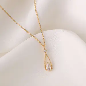 【BATIKETS】Fashion French Exquisite Water Drop Zircon Necklace Women's Simple Temperament Clavicle Chain