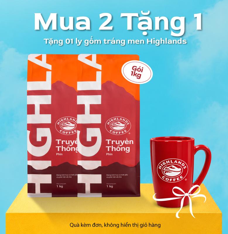 COMBO 2 Túi Cà Phê Truyền Thống Highlands Coffee 1kg. Cafe pha phin đen đá, sữa đá, vị đậm đà, nguyên bản chất Việt