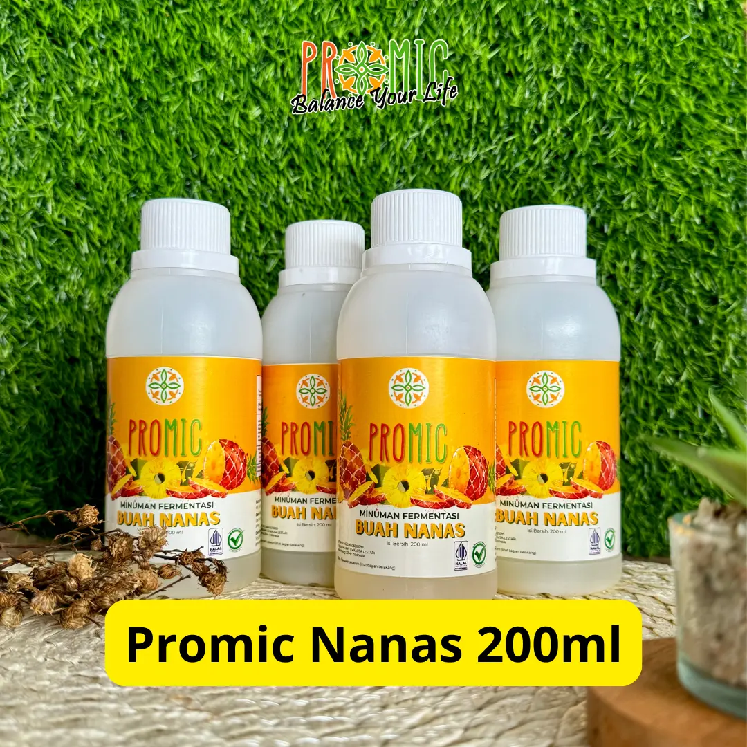 Promic Varian Buah Nanas 200ml Probiotik Minuman Fermentasi Organik Dewasa Anak Bebas GMO Organik Bebas Susu Pemantau Tekanan Darah Kesehatan Otak Detoks
