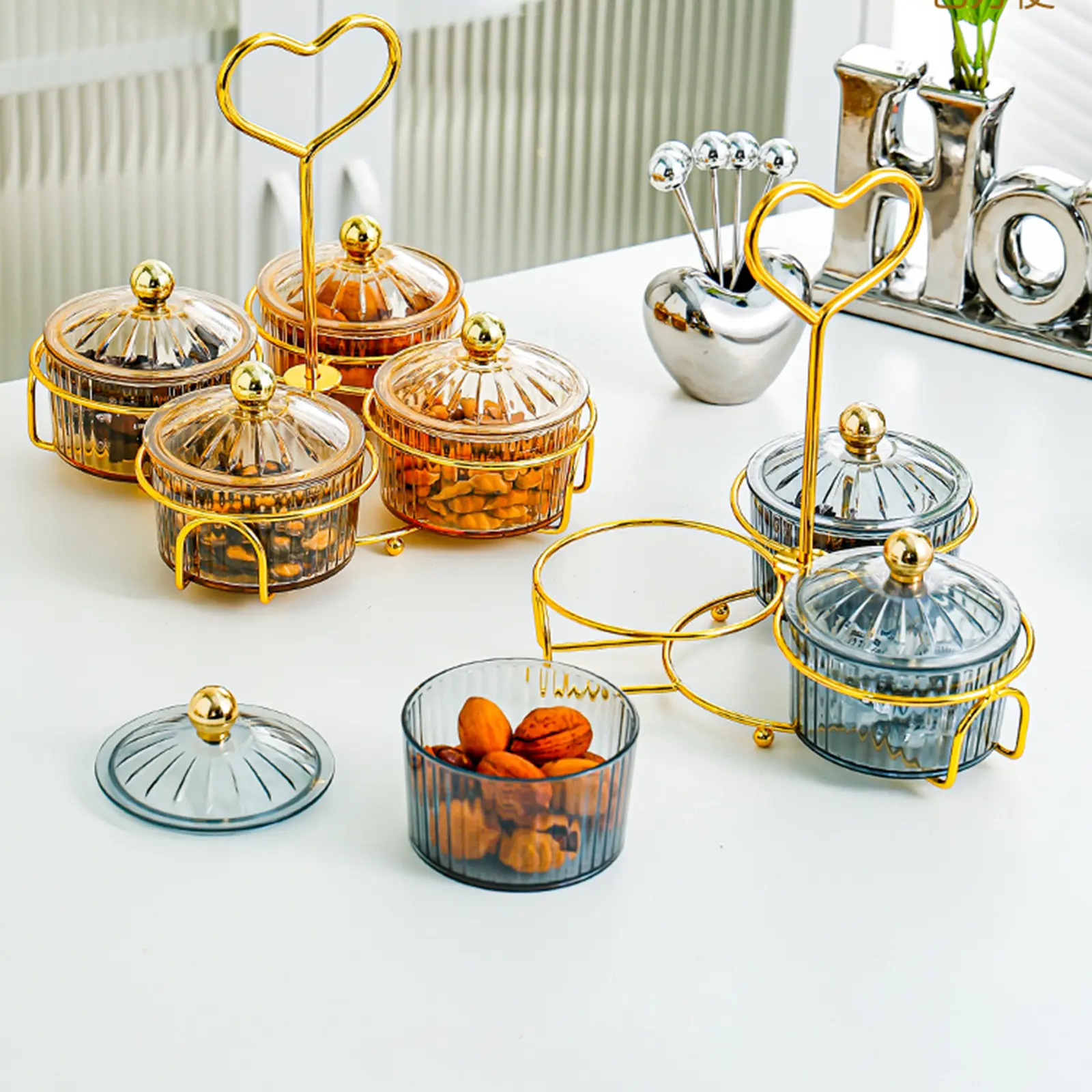 Dessert Dividing Plate Divided Serving Container with Lid Fruit Snacks Serving Platter for Kitchen Wedding Party Caddy Nuts