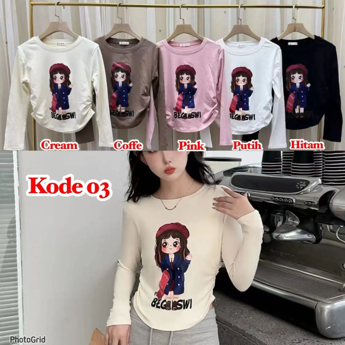 Atasan bluse wanita Kaos semi Crop motif timbul