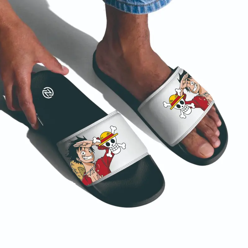 Sandal Slop Pria Luffy Anti Slip Karet Kasual Warna Ceria Shoes 3