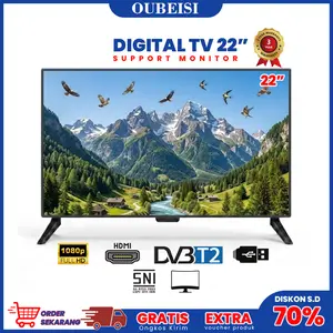 OUBEISI TV LED 22 Inch HD 1280x1024 Resolusi Digital Televisi Murah Monitor LED Dengan HDMI & USB Garansi 3 Tahun TV LED 21 Inch DVB-T2 HDMI USB Garansi 3 Tahun