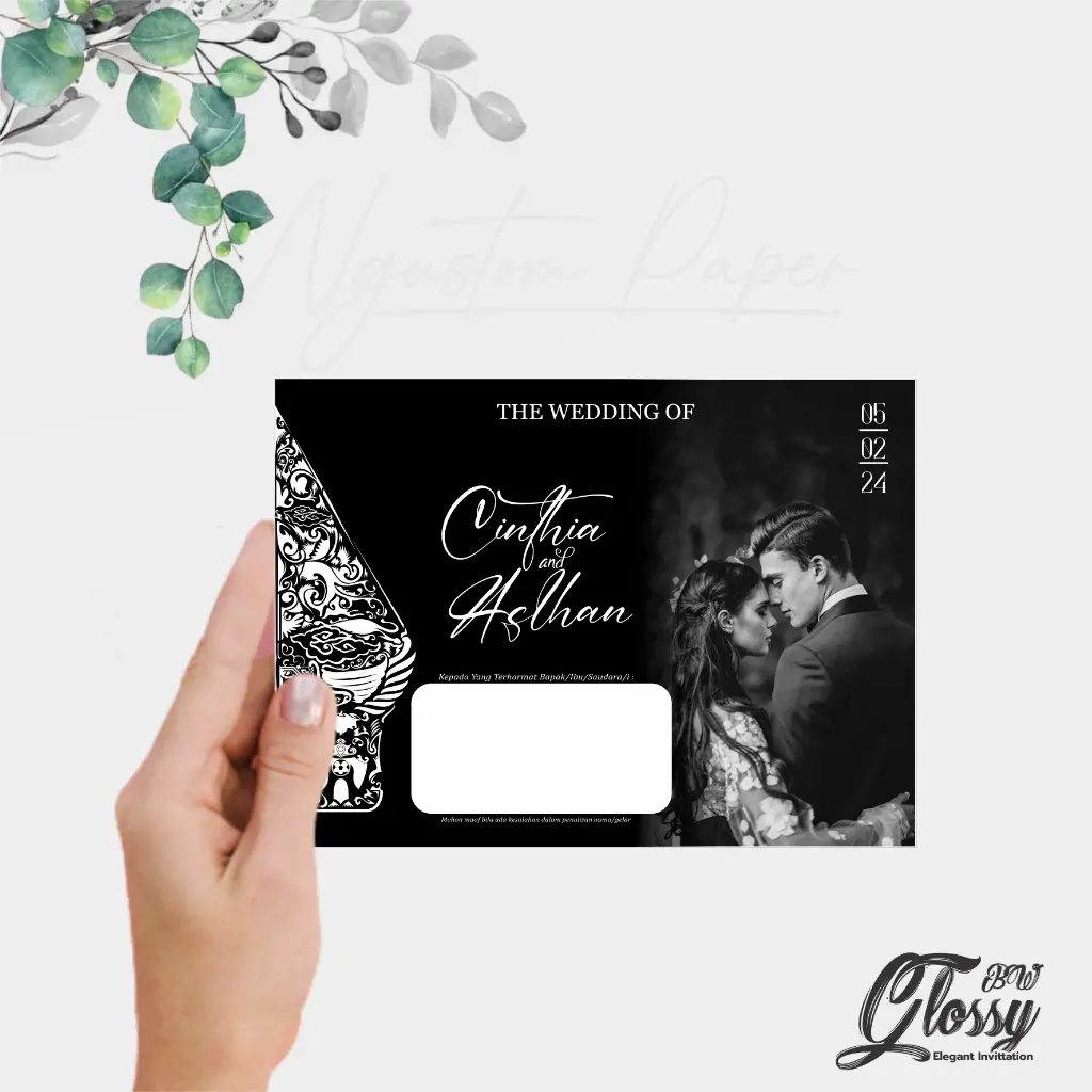 (50PCS) UNDANGAN PERNIKAHAN MEWAH GLOSSY BW - UNDANGAN NIKAH GLOSSY - UNDANGAN BW - UNDANGAN FOTO - UNDANGAN MENGKILAP