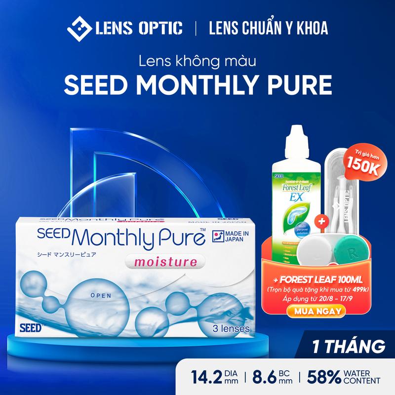 Lens SEED Monthly Pure 1 tháng, lens trong suốt có độ cận - Lens Optic, kính áp tròng Nhật Bản, không màu, chống khô, thoải mái cho mắt