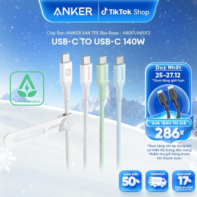 Cáp CtoC 140W - Cáp sạc nhanh Anker 544 543 USB-C to USB-C 140W cho iPhone 15 16 Android Laptop Samsung - Chất liệu Bio-Base thân thiện môi trường - Dài 0.9m - A80F1