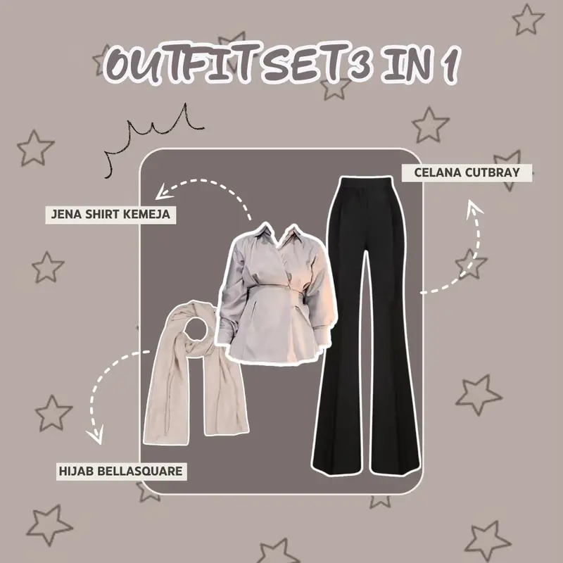 Outfit kekinian wanita hijab Setelan Remaja Dewasa (kemeja blouse wanita, celana cutbray, jilbab bella square) -LU042 Atasan Cantik Baju Nyaman 1