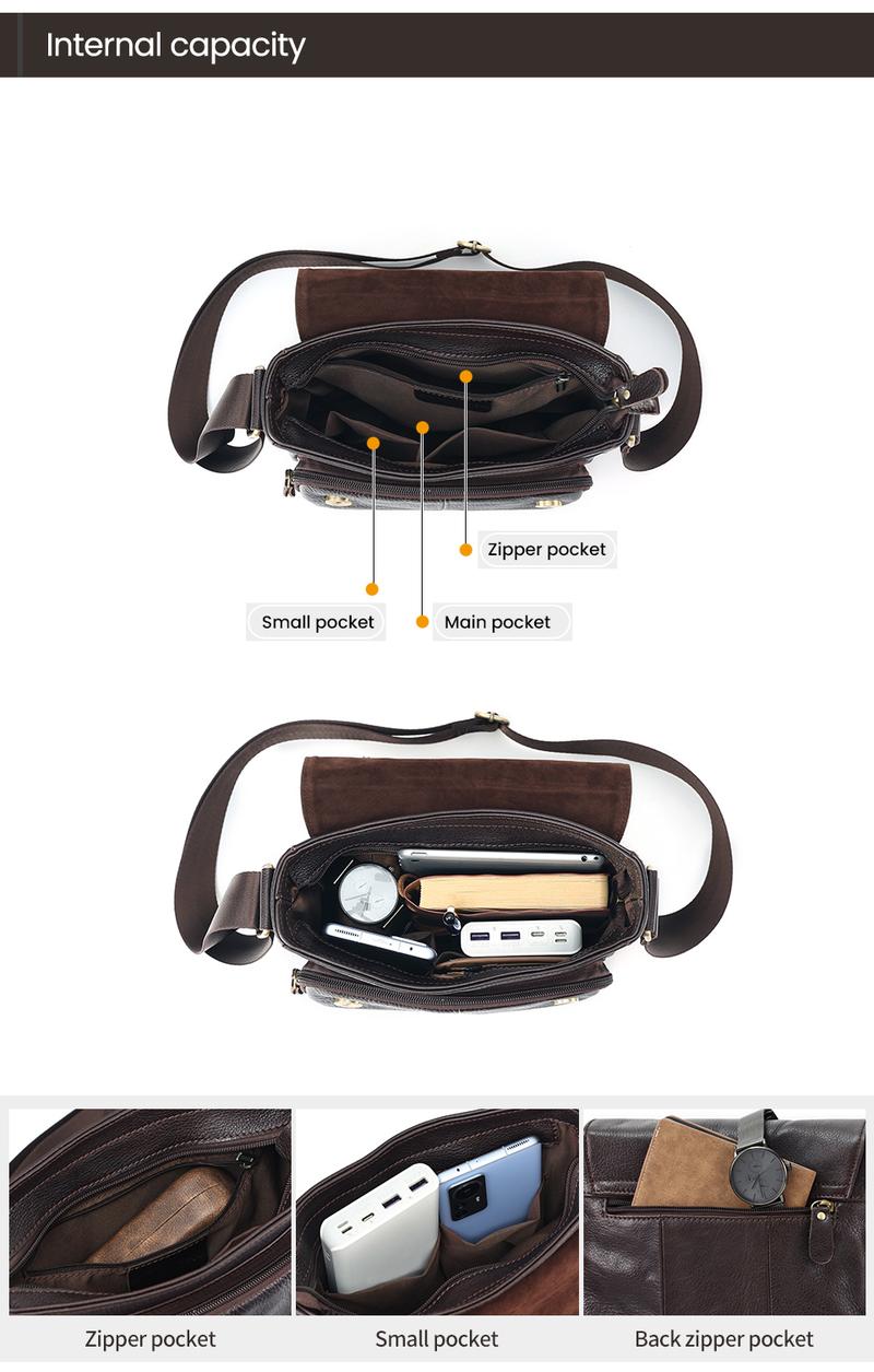 Product Introduction of Men's Business Briefcase Large Capacity Solid Shoulder Bag Soft Genuine Leather Flap Crossbody Bag 16