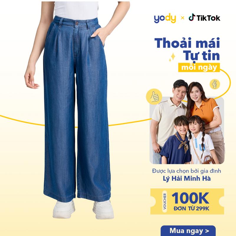 [ FLASH SALE T9 ] YODY Quần Jean Nữ Giấy Tencel Ống Suông Chiết Ly Siêu Nhẹ Mặc Mát QJN7062