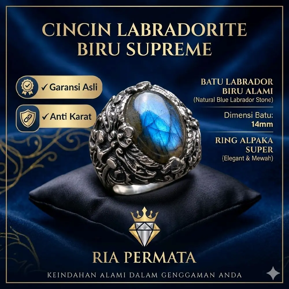 Cincin n Liontin Batu labrador dim 14 mm asli natural alam ring alpaka super mewah elegan