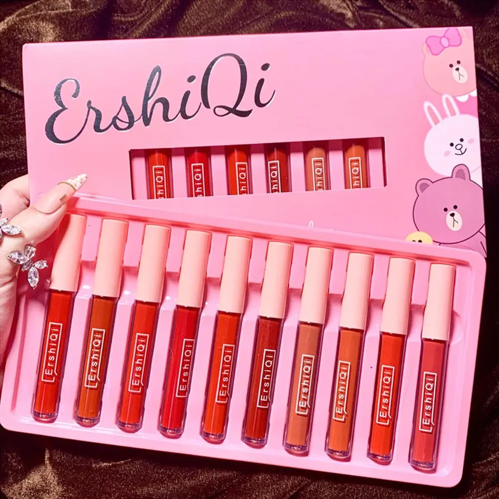 Set Gincu, 10 dalam 1, Kalis Air, Kemasan Pusam, Set Gincu, 10pcs, Solekan