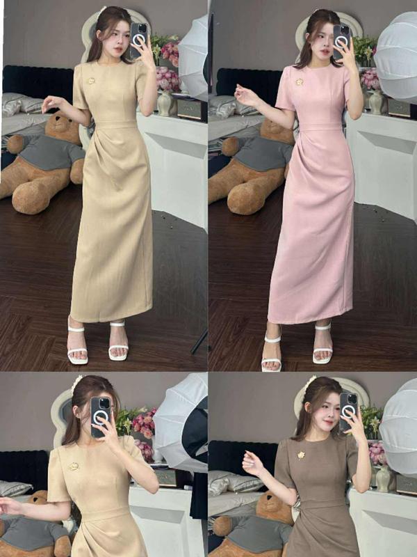 Váy cổ tròn dáng ôm kèm tag t73 ( có độn vai ) 0